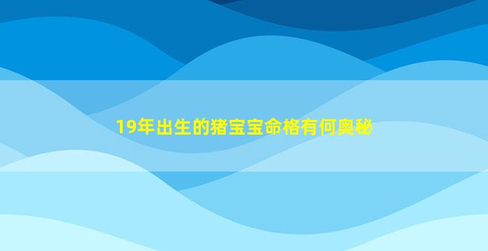 19年出生的猪宝宝命格有何奥秘