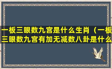 一板三眼数九宫是什么生肖（一板三眼数九宫有加无减数八卦是什么生肖）