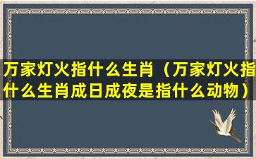 万家灯火指什么生肖（万家灯火指什么生肖成日成夜是指什么动物）