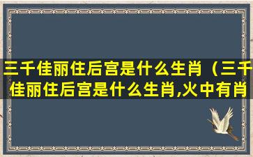 三千佳丽住后宫是什么生肖（三千佳丽住后宫是什么生肖,火中有肖是六七）