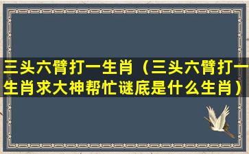 三头六臂打一生肖（三头六臂打一生肖求大神帮忙谜底是什么生肖）