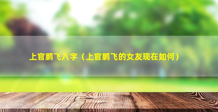 上官鹏飞八字（上官鹏飞的女友现在如何）