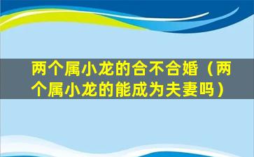 两个属小龙的合不合婚（两个属小龙的能成为夫妻吗）