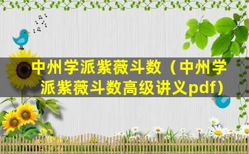 中州学派紫薇斗数（中州学派紫薇斗数高级讲义pdf）