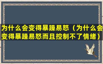 为什么会变得暴躁易怒（为什么会变得暴躁易怒而且控制不了情绪）