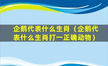 企鹅代表什么生肖（企鹅代表什么生肖打一正确动物）