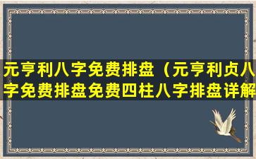 元亨利八字免费排盘（元亨利贞八字免费排盘免费四柱八字排盘详解）