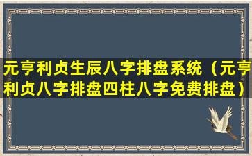 元亨利贞生辰八字排盘系统（元亨利贞八字排盘四柱八字免费排盘）