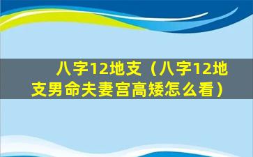 八字12地支（八字12地支男命夫妻宫高矮怎么看）