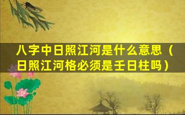 八字中日照江河是什么意思（日照江河格必须是壬日柱吗）