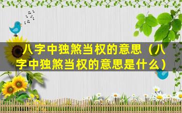 八字中独煞当权的意思（八字中独煞当权的意思是什么）