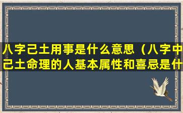 八字己土用事是什么意思（八字中己土命理的人基本属性和喜忌是什么）