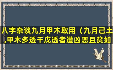 八字杂谈九月甲木取用（九月己土,甲木多透干戊透者遭凶恶且贫如何理解）