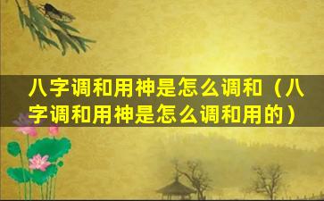 八字调和用神是怎么调和（八字调和用神是怎么调和用的）