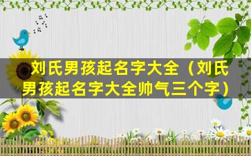 刘氏男孩起名字大全（刘氏男孩起名字大全帅气三个字）