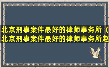 北京刑事案件最好的律师事务所（北京刑事案件最好的律师事务所赵瑞祥）