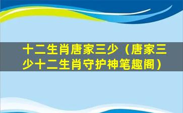 十二生肖唐家三少（唐家三少十二生肖守护神笔趣阁）