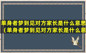 单身者梦到见对方家长是什么意思（单身者梦到见对方家长是什么意思呀）