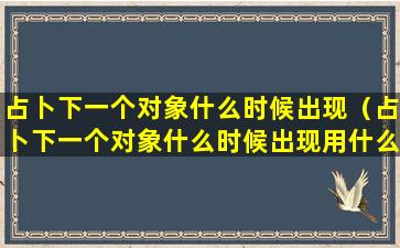 占卜下一个对象什么时候出现（占卜下一个对象什么时候出现用什么牌阵）