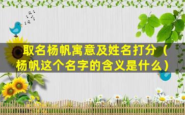 取名杨帆寓意及姓名打分（杨帆这个名字的含义是什么）