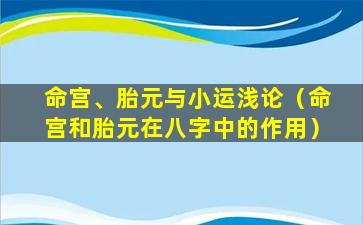 命宫、胎元与小运浅论（命宫和胎元在八字中的作用）