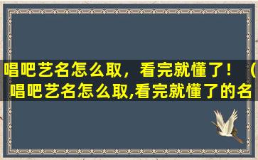 唱吧艺名怎么取，看完就懂了！（唱吧艺名怎么取,看完就懂了的名字）