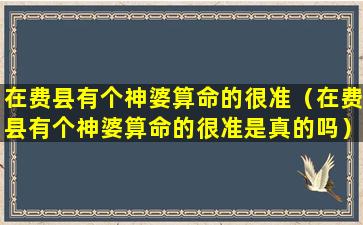 在费县有个神婆算命的很准（在费县有个神婆算命的很准是真的吗）