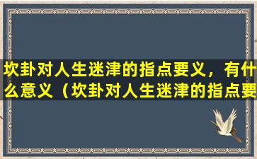 坎卦对人生迷津的指点要义，有什么意义（坎卦对人生迷津的指点要义,有什么意义吗）