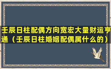 壬辰日柱配偶方向宽宏大量财运亨通（壬辰日柱婚姻配偶属什么的）