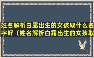 姓名解析白露出生的女孩取什么名字好（姓名解析白露出生的女孩取什么名字好一点）