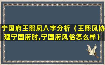 宁国府王熙凤八字分析（王熙凤协理宁国府时,宁国府风俗怎么样）