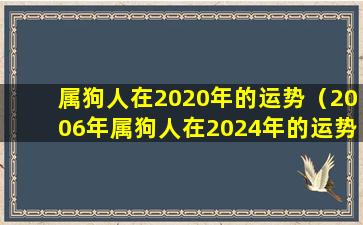 属狗人在2020年的运势（2006年属狗人在2024年的运势）