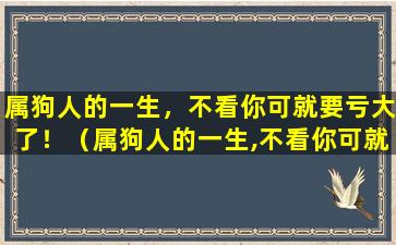 属狗人的一生，不看你可就要亏大了！（属狗人的一生,不看你可就要亏大了!）