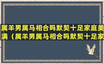 属羊男属马相合吗默契十足家庭美满（属羊男属马相合吗默契十足家庭美满好吗）