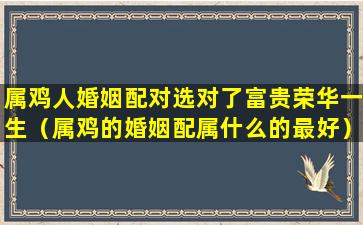 属鸡人婚姻配对选对了富贵荣华一生（属鸡的婚姻配属什么的最好）