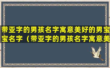 带亚字的男孩名字寓意美好的男宝宝名字（带亚字的男孩名字寓意美好的男宝宝名字叫什么）