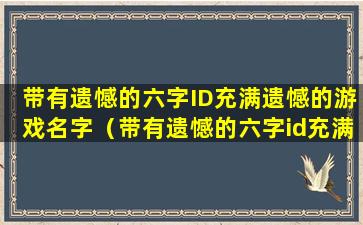 带有遗憾的六字ID充满遗憾的游戏名字（带有遗憾的六字id充满遗憾的游戏名字女）