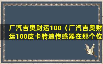 广汽吉奥财运100（广汽吉奥财运100皮卡转速传感器在那个位置在）