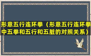 形意五行连环拳（形意五行连环拳中五拳和五行和五脏的对照关系）