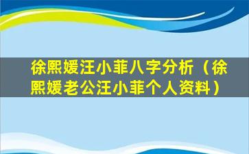 徐熙媛汪小菲八字分析（徐熙媛老公汪小菲个人资料）