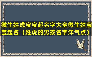 微生姓虎宝宝起名字大全微生姓宝宝起名（姓虎的男孩名字洋气点）