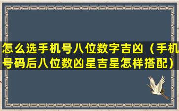 怎么选手机号八位数字吉凶（手机号码后八位数凶星吉星怎样搭配）