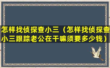 怎样找侦探查小三（怎样找侦探查小三跟踪老公在干嘛须要多少钱）