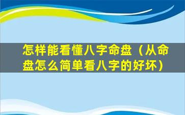 怎样能看懂八字命盘（从命盘怎么简单看八字的好坏）