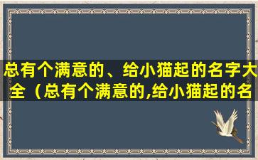 总有个满意的、给小猫起的名字大全（总有个满意的,给小猫起的名字大全）