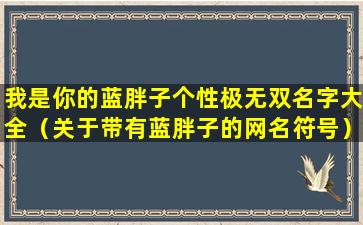 我是你的蓝胖子个性极无双名字大全（关于带有蓝胖子的网名符号）