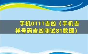 手机0111吉凶（手机吉祥号码吉凶测试81数理）