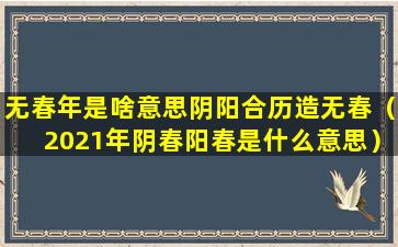 无春年是啥意思阴阳合历造无春（2021年阴春阳春是什么意思）