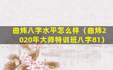 曲炜八字水平怎么样（曲炜2020年大师特训班八字81）