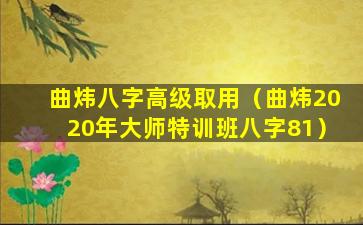 曲炜八字高级取用（曲炜2020年大师特训班八字81）